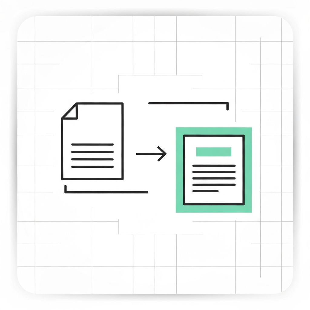 Document transformation illustration showing text being converted to formatted clinical notes
