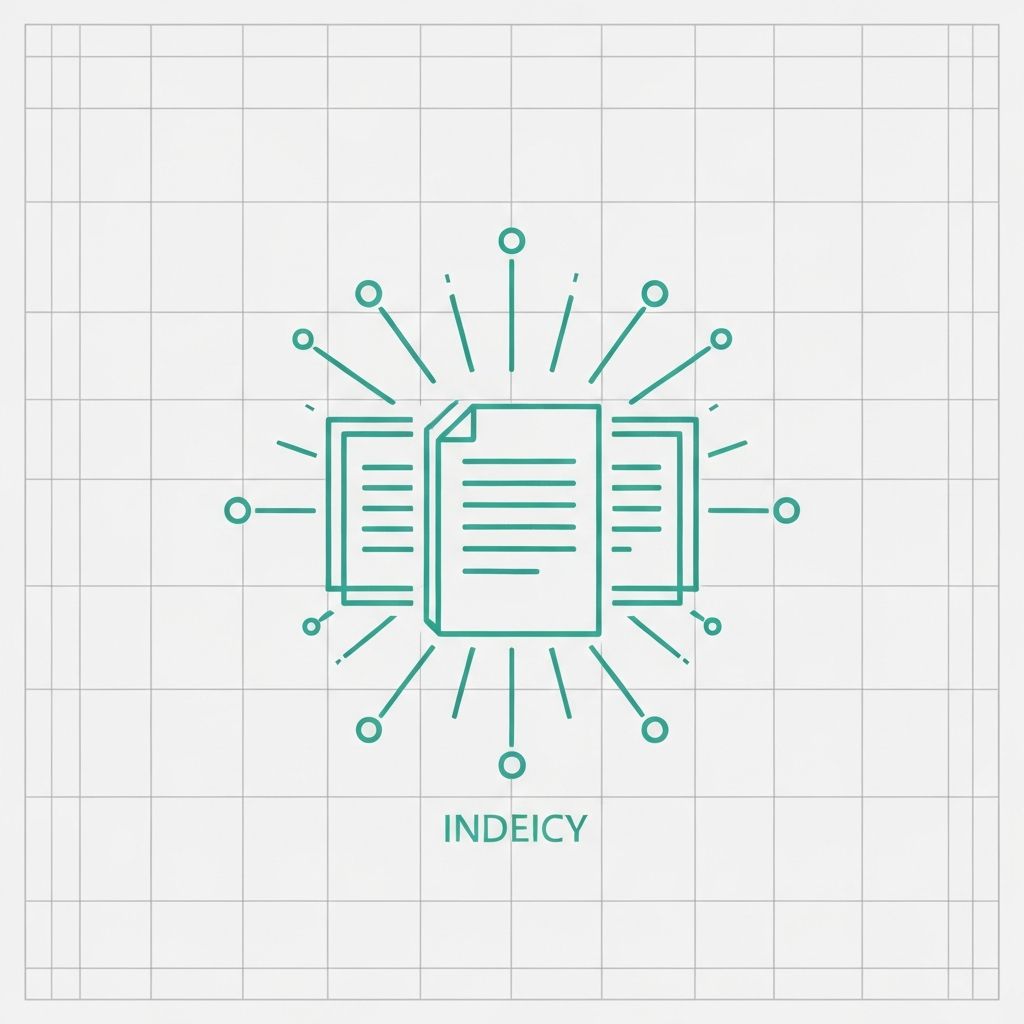 AI scanning and indexing documents with connecting lines between related content