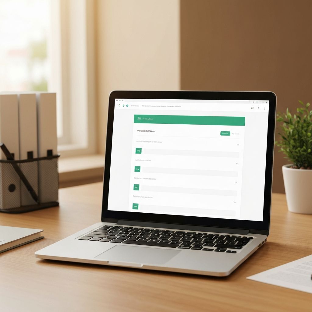 A clean, organised desk with a laptop showing a modern NDIS documentation interface